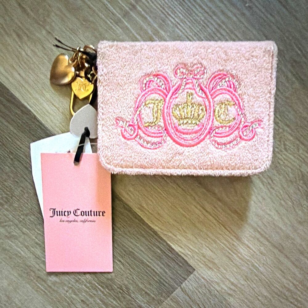 Juicy Couture Pink Folding Card Case Embroidered Logo Crown NWT A15